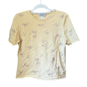 Pendleton Women's Yellow Embroidered Floral Short Sleeve Top